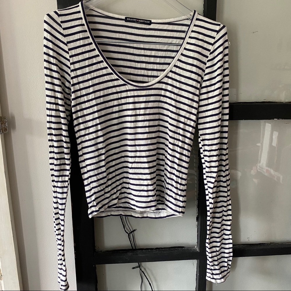 BRANDY MELVILLE Long Sleeve Striped Crop Top